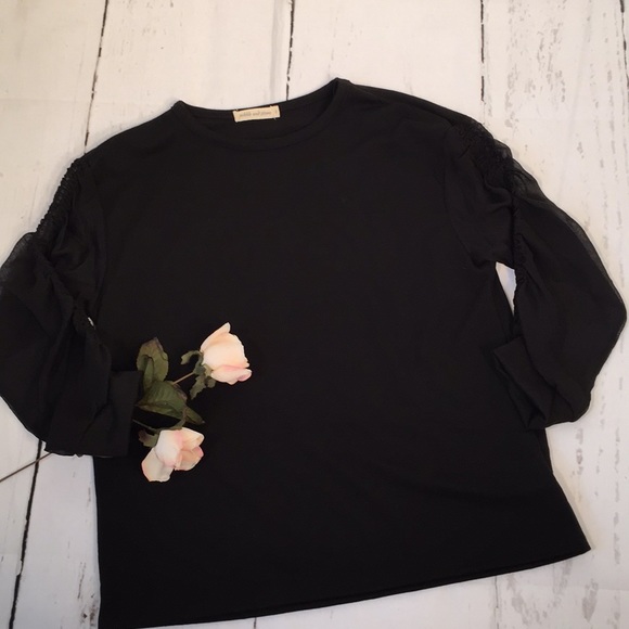 Anthropologie Pebble and Stone Black long sleeve pullover Top Size Small - Picture 1 of 9